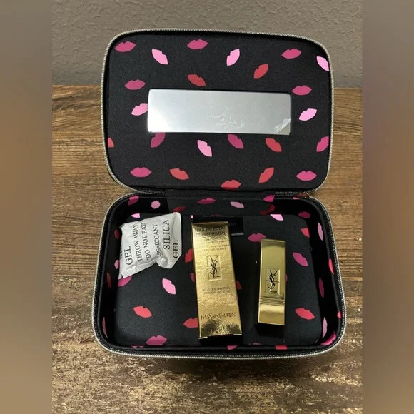 YSL Yves Saint Laurent Travel Zipper Cosmetic Case w/ Primer & Lipstick - New - Picture 1 of 7